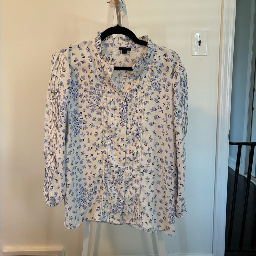 Ann Taylor Blue and White Floral Blouse